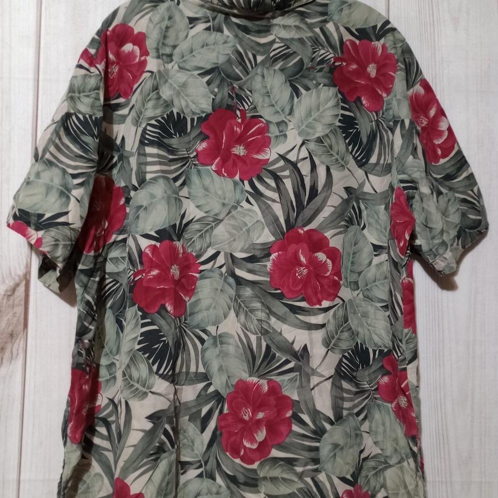 Dress Barn Woman 100% Silk Tropical Floral Button Down Shirt Red Green 2X - Picture 2 of 6